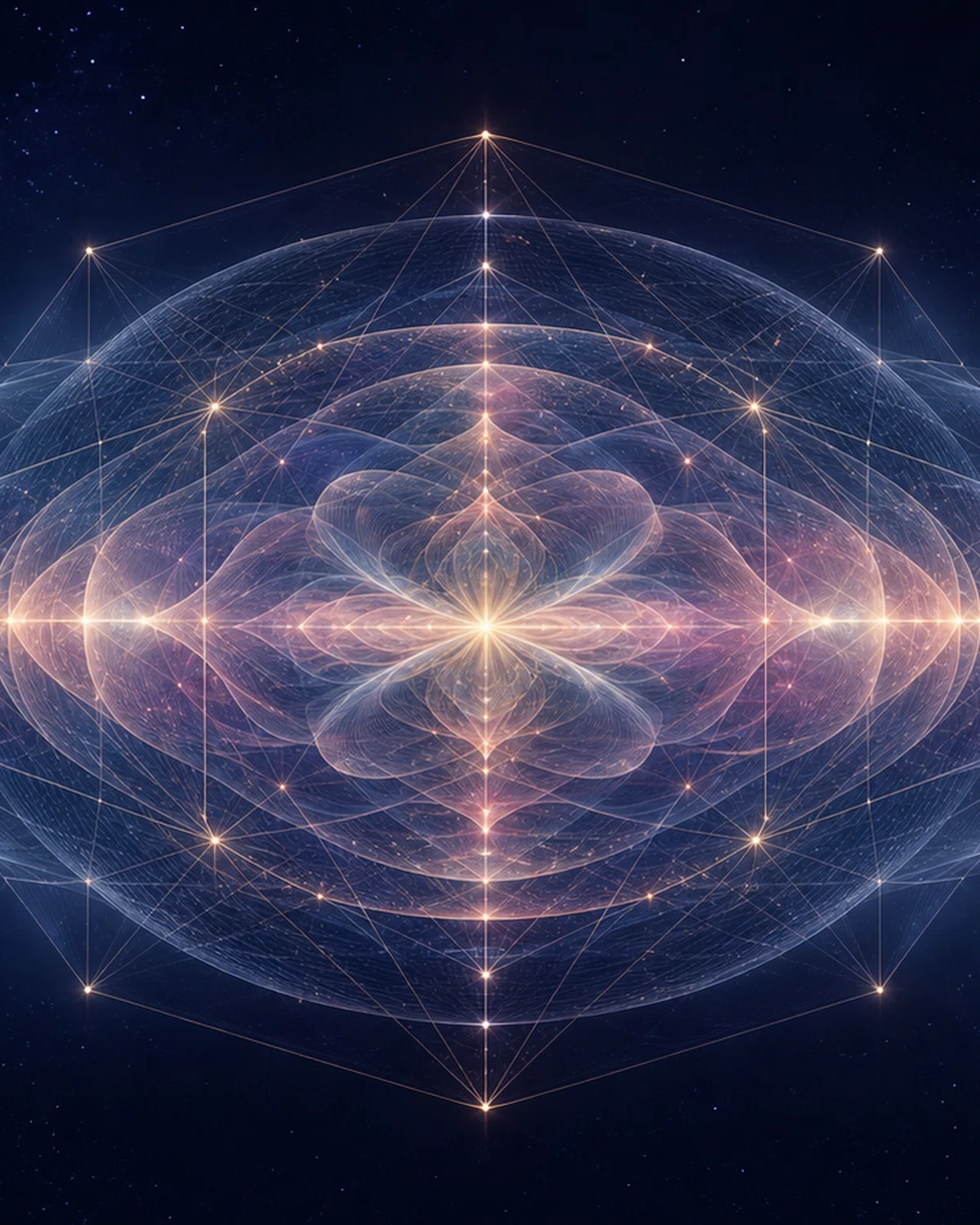 A luminous holographic field unfolds across deep space