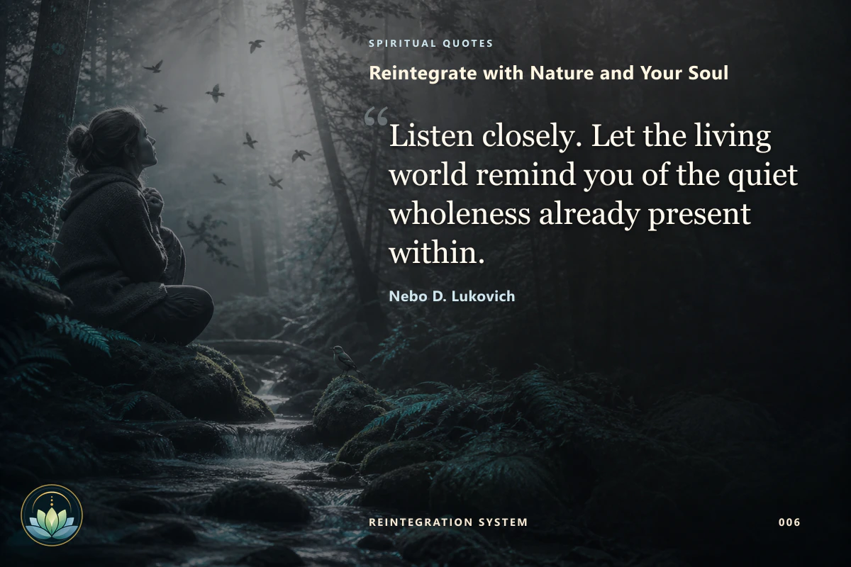 Reintegrate with Nature and Your Soul. Listen closely. Let the living world remind you of the quiet wholeness already present within. Nebo D. Lukovich