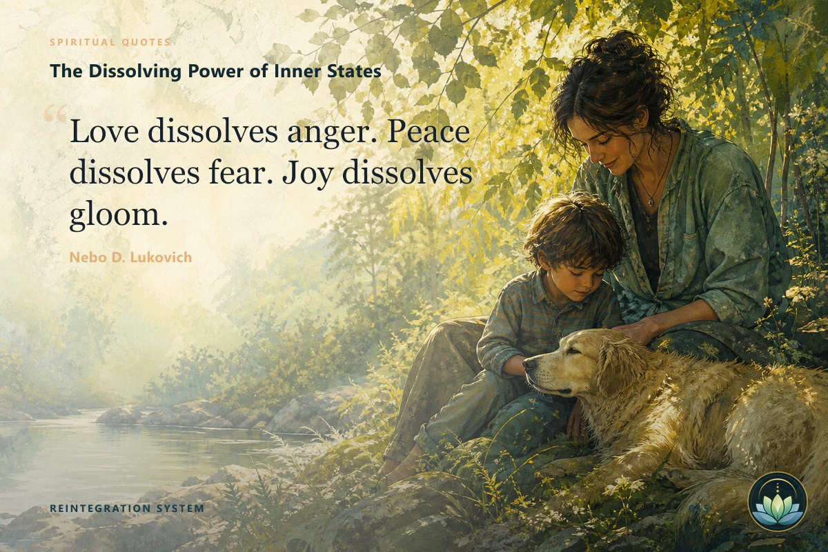 The Dissolving Power of Inner States. Love dissolves anger. Peace dissolves fear. Joy dissolves gloom. Nebo D. Lukovich