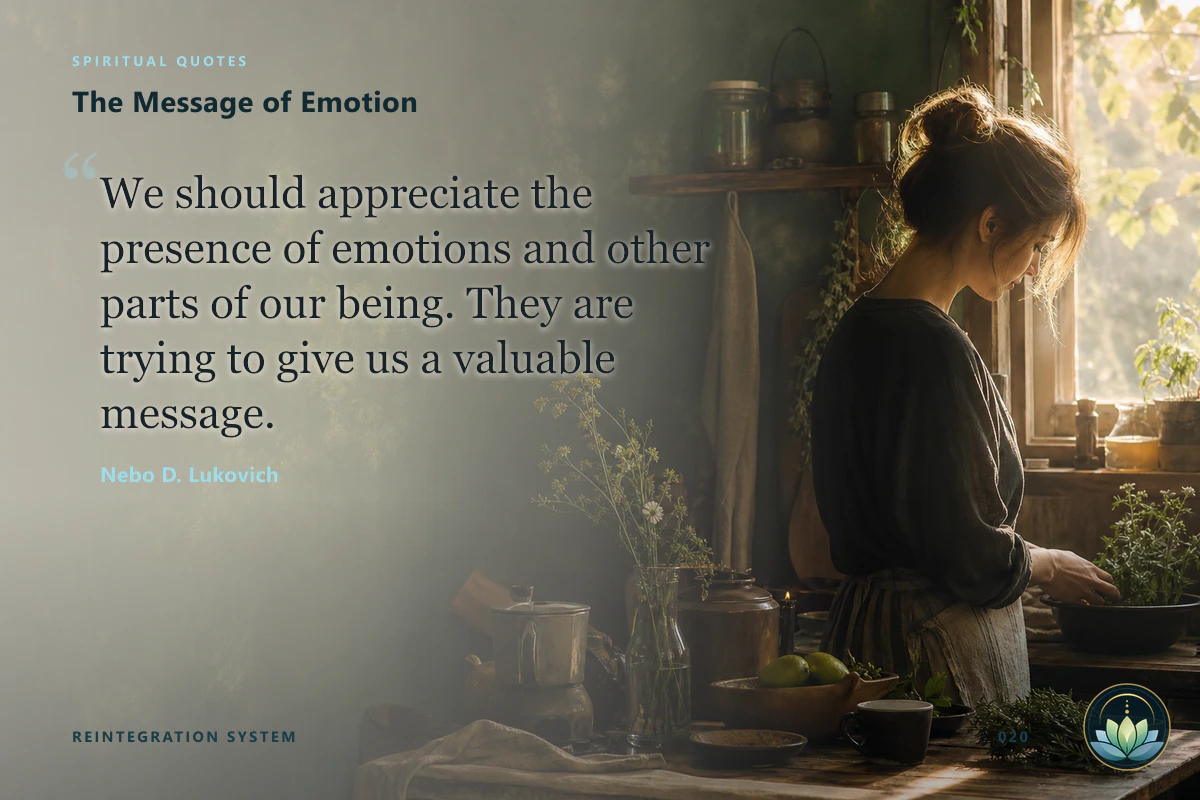 The Message of Emotion. We should appreciate the presence of emotions and other parts of our being. They are trying to give us a valuable message. Nebo D. Lukovich