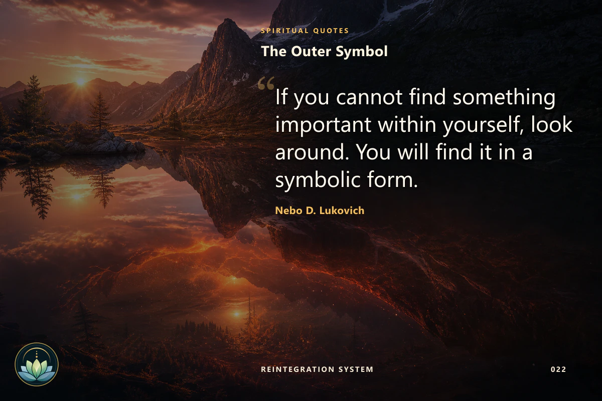 The Outer Symbol. If you cannot find something important within yourself, look around. You will find it in a symbolic form. Nebo D. Lukovich