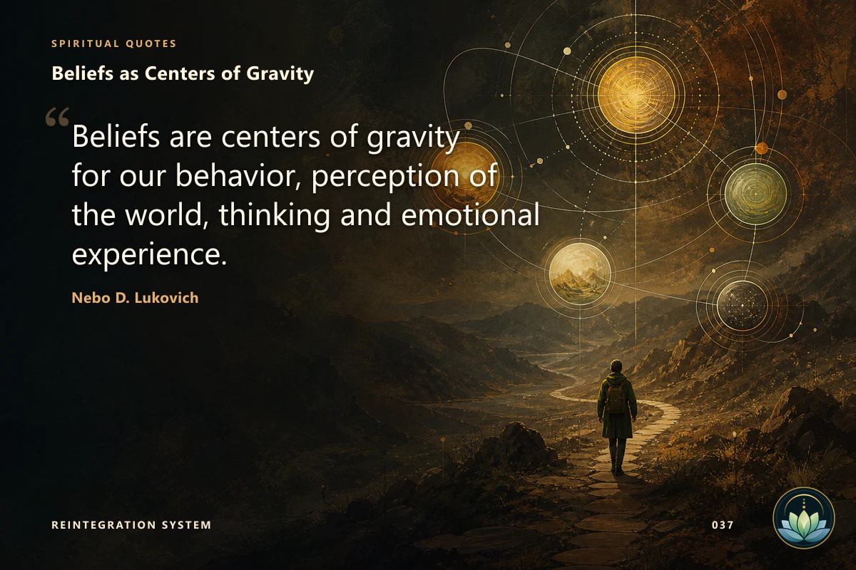 Beliefs as Centers of Gravity. Beliefs are centers of gravity for our behavior, perception of the world, thinking and emotional experience. Nebo D. Lukovich
