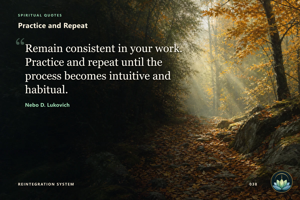 Practice and Repeat. Remain consistent in your work. Practice and repeat until the process becomes intuitive and habitual. Nebo D. Lukovich