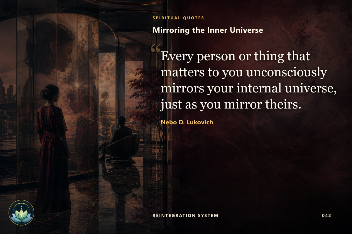 Mirroring the Inner Universe. Every person or thing that matters to you unconsciously mirrors your internal universe, just as you mirror theirs. Nebo D. Lukovich