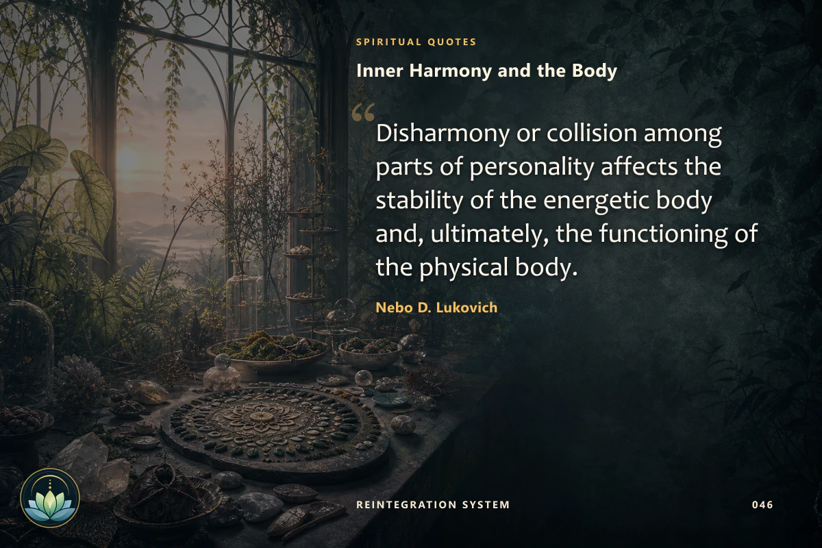 Inner Harmony and the Body. Disharmony or collision among parts of personality affects the stability of the energetic body and, ultimately, the functioning of the physical body. Nebo D. Lukovich