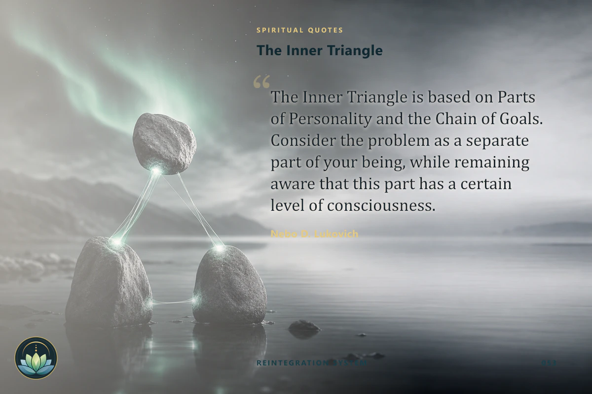 The Inner Triangle. The Inner Triangle is based on Parts of Personality and the Chain of Goals. Consider the problem as a separate part of your being, while remaining aware that this part has a certain level of consciousness. Nebo D. Lukovich