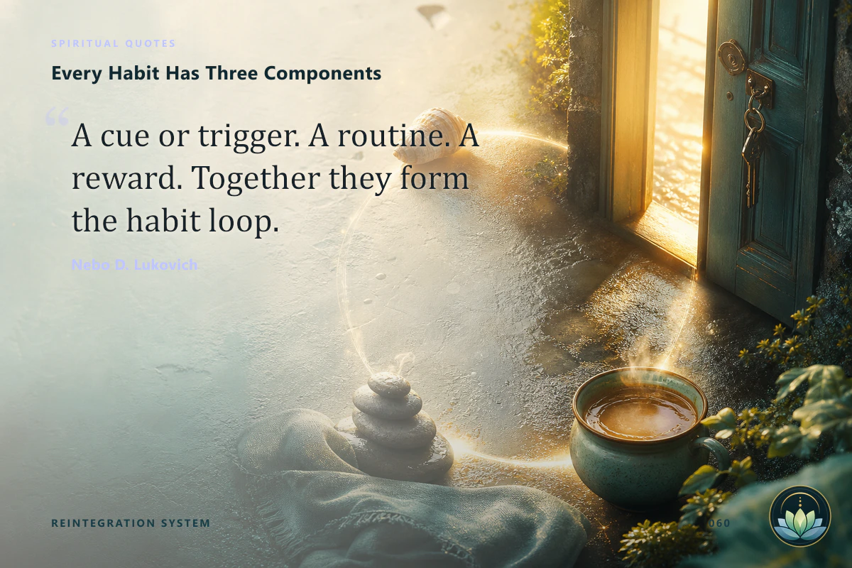 Every Habit Has Three Components. A cue or trigger. A routine. A reward. Together they form the habit loop. Nebo D. Lukovich