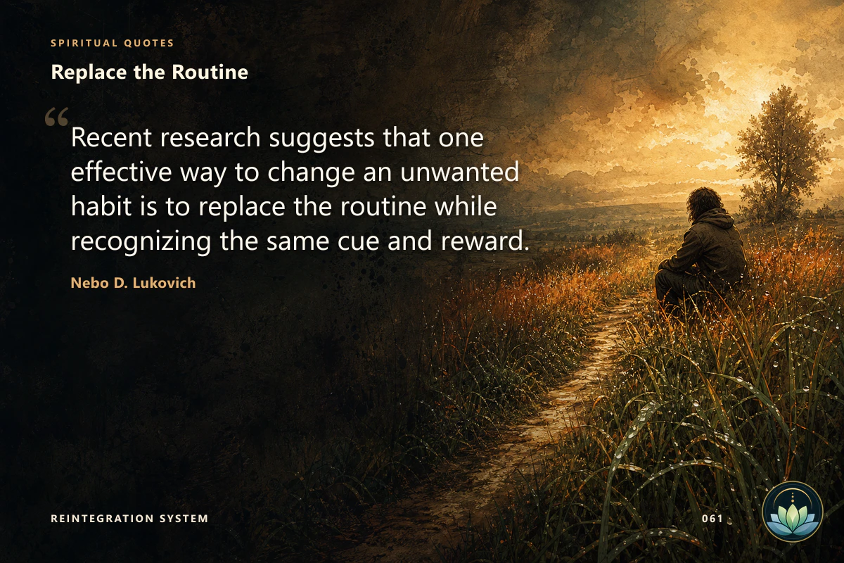Replace the Routine. Recent research suggests that one effective way to change an unwanted habit is to replace the routine while recognizing the same cue and reward. Nebo D. Lukovich
