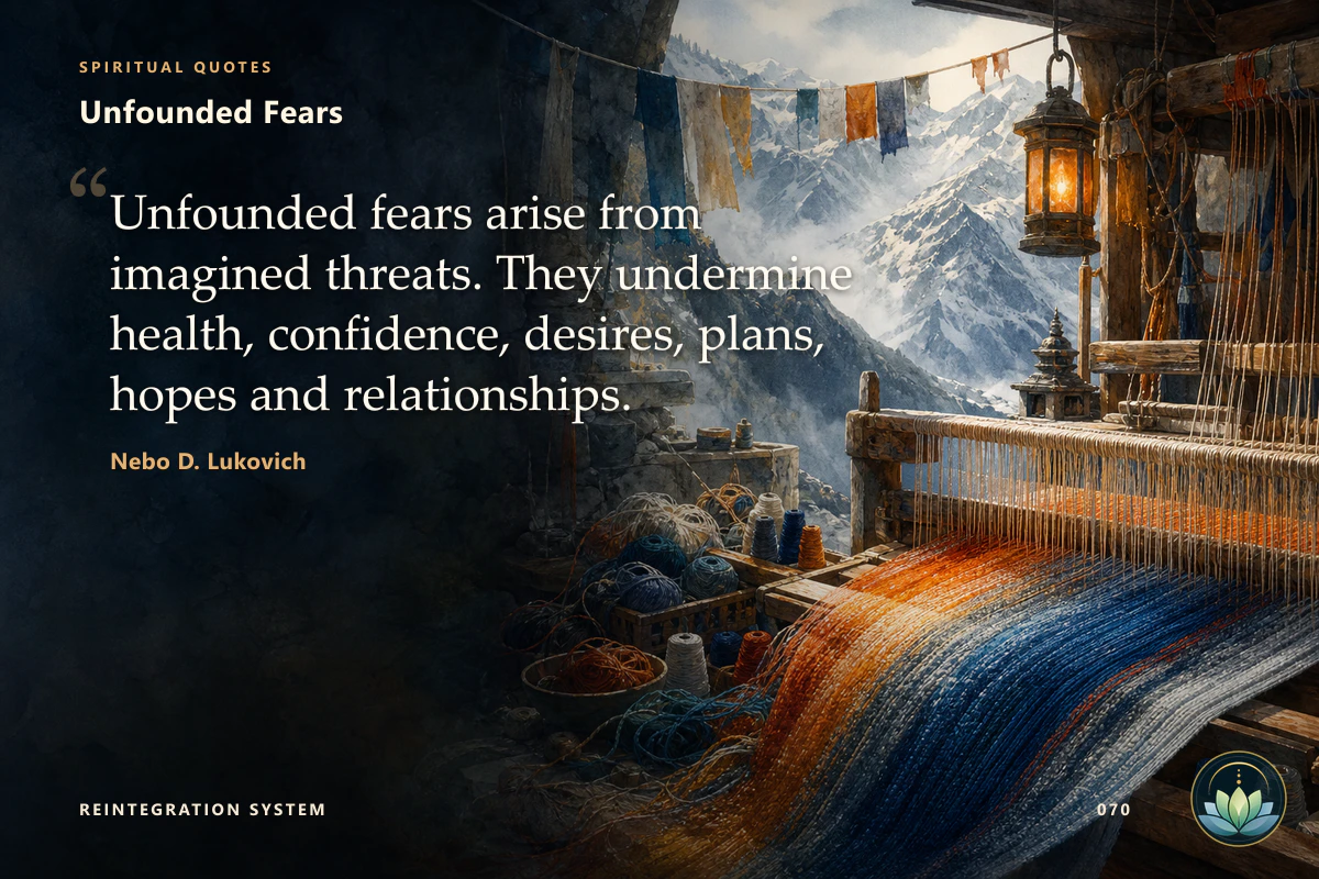 Unfounded Fears. Unfounded fears arise from imagined threats. They undermine health, confidence, desires, plans, hopes and relationships. Nebo D. Lukovich
