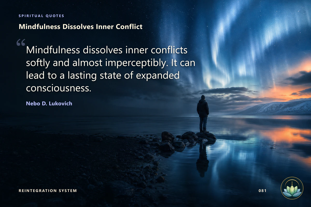 Mindfulness Dissolves Inner Conflict. Mindfulness dissolves inner conflicts softly and almost imperceptibly. It can lead to a lasting state of expanded consciousness. Nebo D. Lukovich