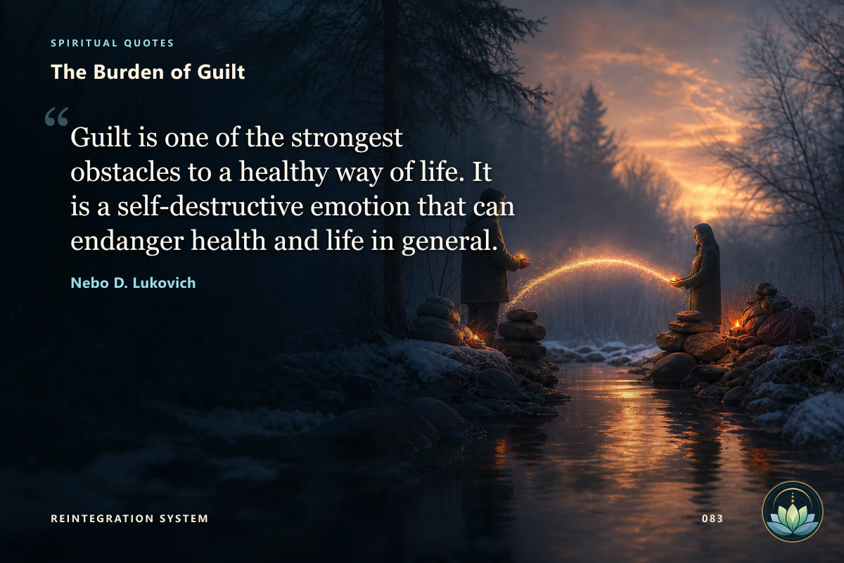 The Burden of Guilt. Guilt is one of the strongest obstacles to a healthy way of life. It is a self-destructive emotion that can endanger health and life in general. Nebo D. Lukovich