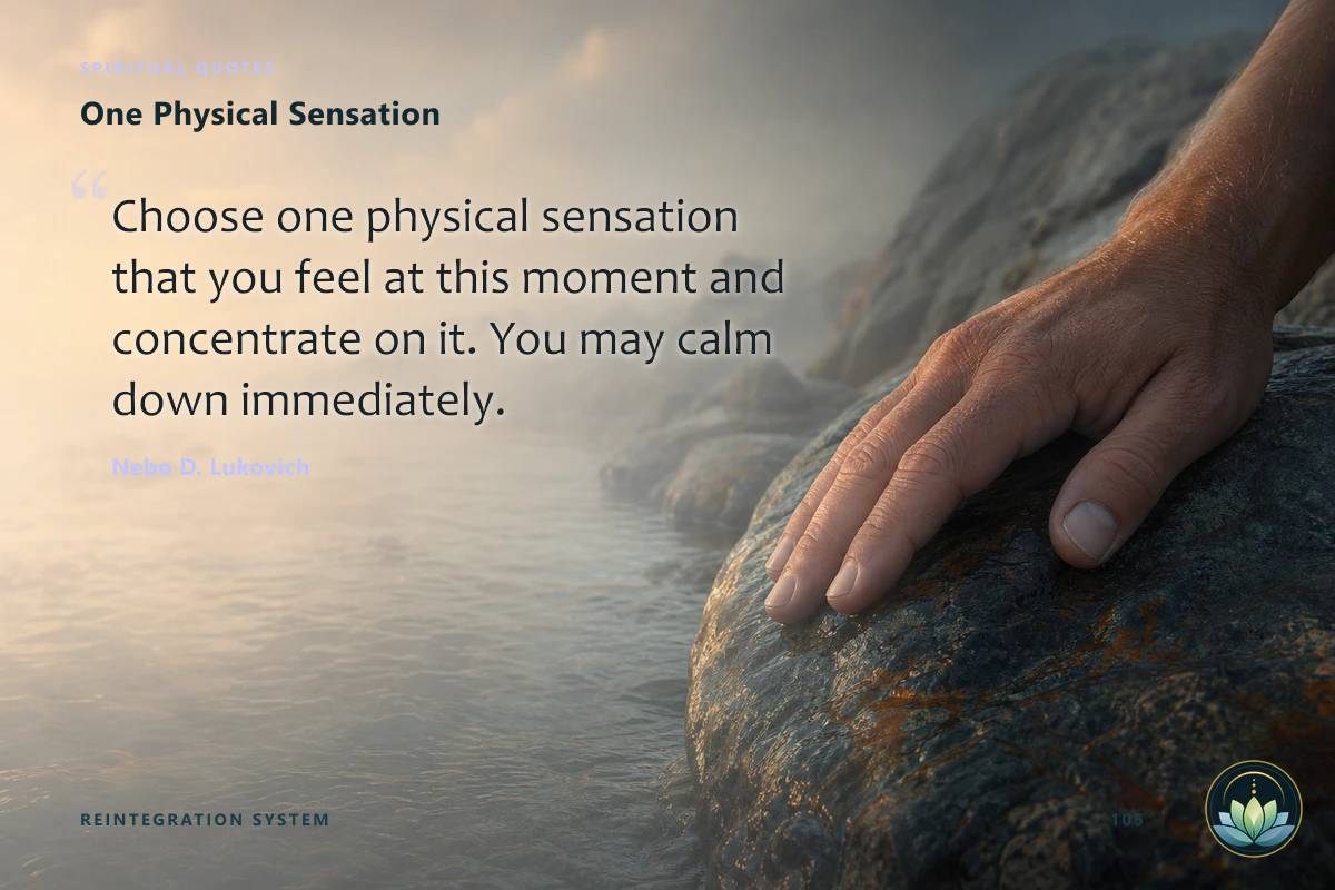 One Physical Sensation. Choose one physical sensation that you feel at this moment and concentrate on it. You may calm down immediately. Nebo D. Lukovich