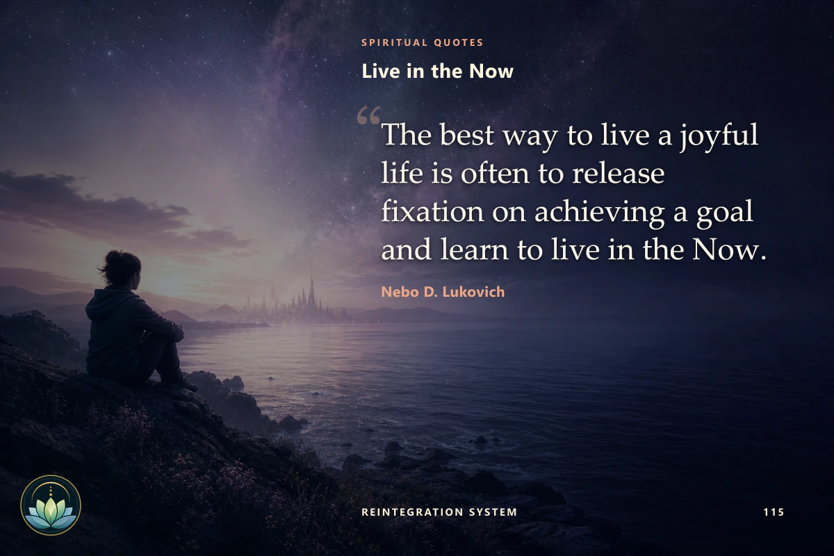 Live in the Now. The best way to live a joyful life is often to release fixation on achieving a goal and learn to live in the Now. Nebo D. Lukovich