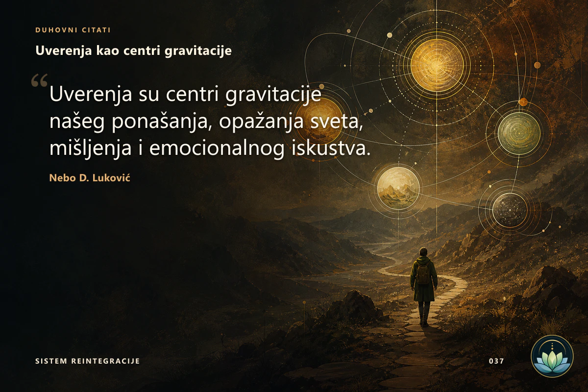 Uverenja kao centri gravitacije. Uverenja su centri gravitacije našeg ponašanja, opažanja sveta, mišljenja i emocionalnog iskustva. Nebo D. Luković