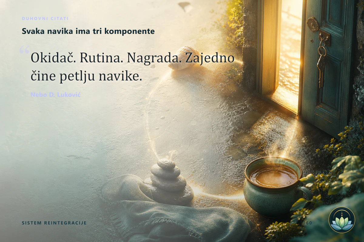Svaka navika ima tri komponente. Okidač. Rutina. Nagrada. Zajedno čine petlju navike. Nebo D. Luković