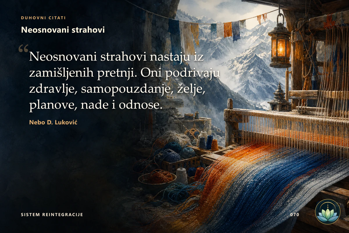 Neosnovani strahovi. Neosnovani strahovi nastaju iz zamišljenih pretnji. Oni podrivaju zdravlje, samopouzdanje, želje, planove, nade i odnose. Nebo D. Luković