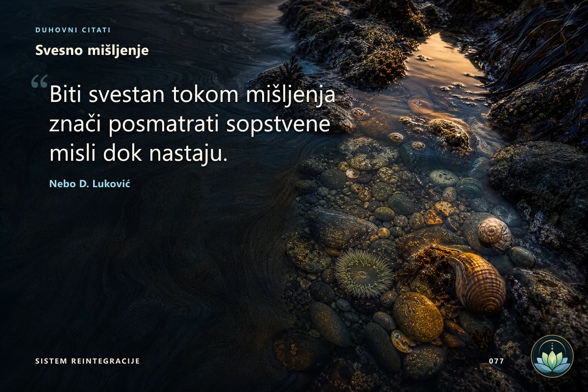 Svesno mišljenje. Biti svestan tokom mišljenja znači posmatrati sopstvene misli dok nastaju. Nebo D. Luković
