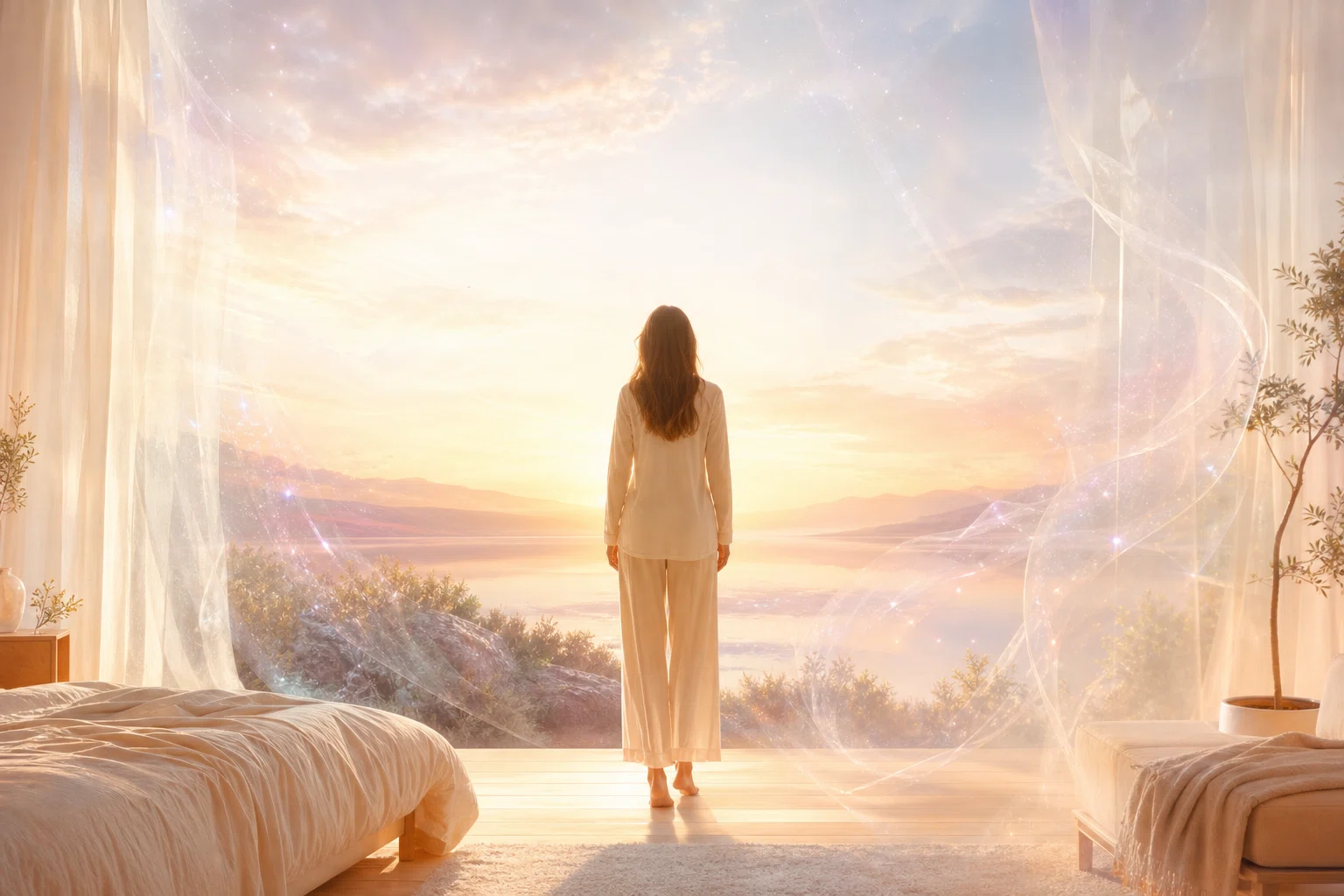 A person awakens as the last layers of a dream dissolve into light
