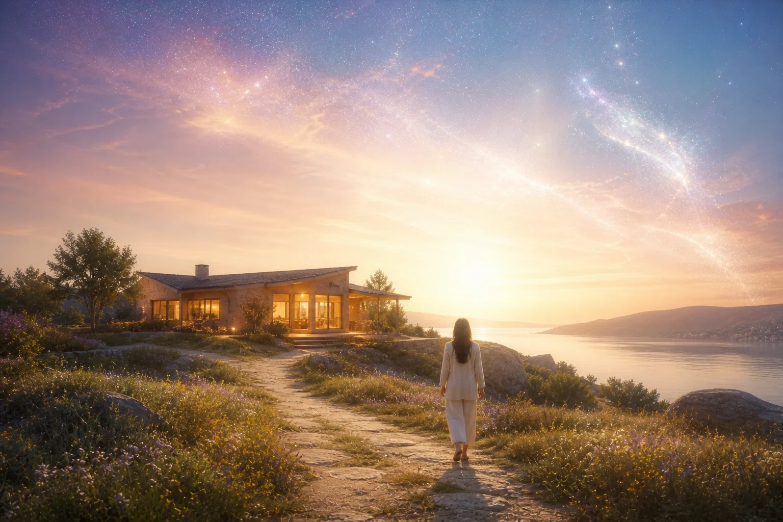 A traveler recognizes a radiant home that has always been present